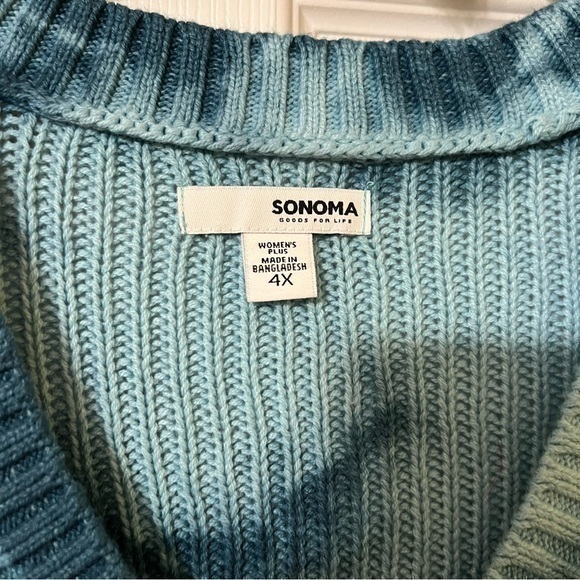 Sonoma Womens Plus Size Blue Cable Knit V Neck Sweater - Picture 5 of 7